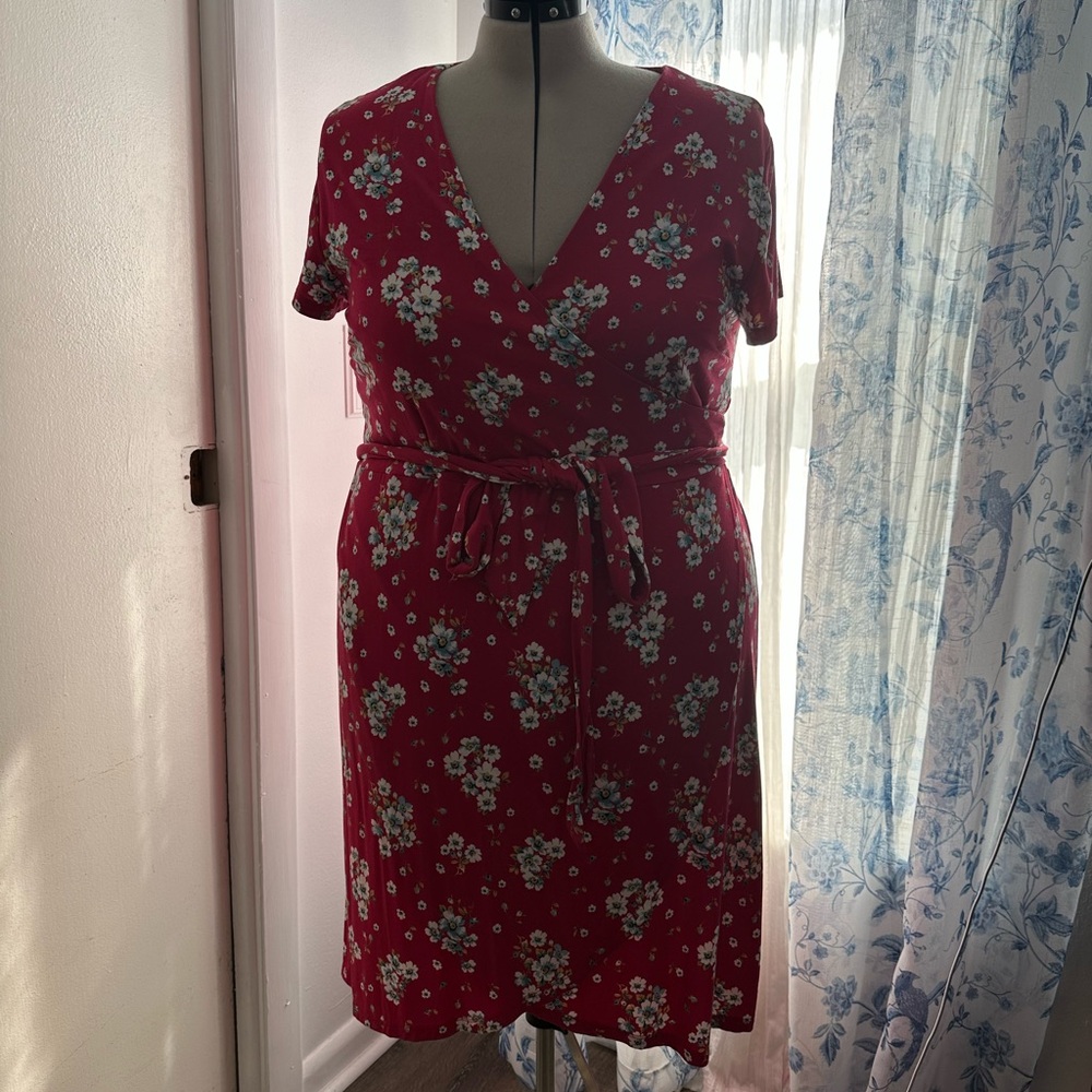 LOFT Red Floral Midi Dress XL